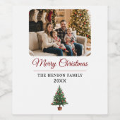 Personalized Christmas Tree Family Photo Wijn Etiket (Enkel label)