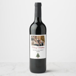 Personalized Christmas Tree Family Photo  Wijn Etiket