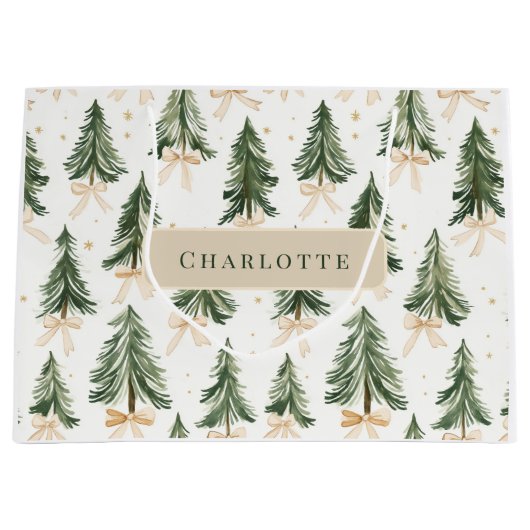 Personalized Christmas Tree Name Gift Bag Groot Cadeauzakje (Voorkant)