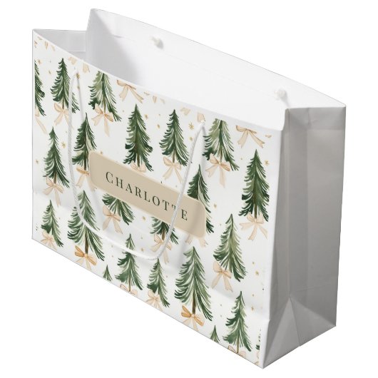 Personalized Christmas Tree Name Gift Bag Groot Cadeauzakje (Voorkant Gekanteld)