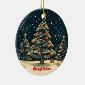 Personalized Christmas Tree Vintage Nostalgia Keramisch Ornament (Rechts)