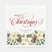 Personalized Christmas White Poinsettia Servet (Voorkant)