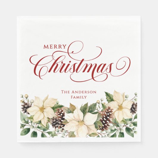 Personalized Christmas White Poinsettia Servet (Voorkant)
