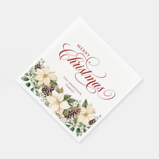 Personalized Christmas White Poinsettia Servet (Hoek)