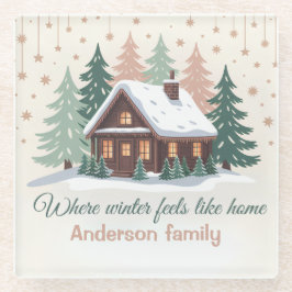 Personalized Christmas Winter Cabin Glazen Onderzetter