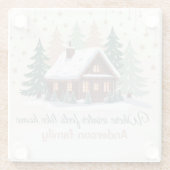 Personalized Christmas Winter Cabin Glazen Onderzetter (Achterkant)