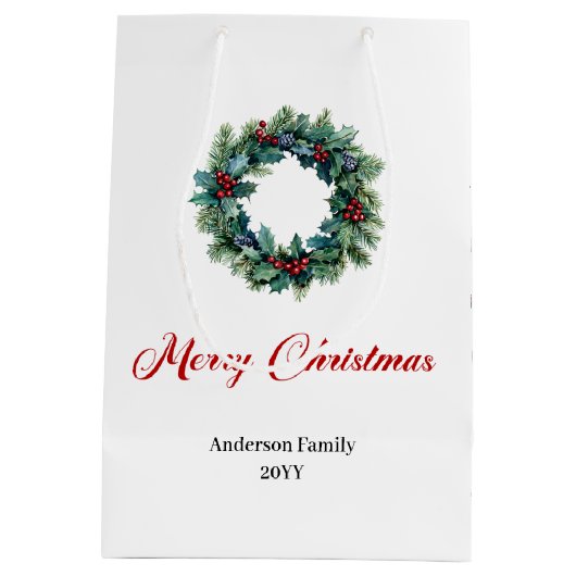 Personalized Christmas wreath bag for festive gift Medium Cadeauzakje (Achterkant)