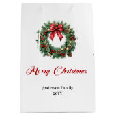Personalized Christmas wreath bag minimalist style Medium Cadeauzakje (Voorkant)