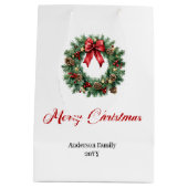 Personalized Christmas wreath bag minimalist style Medium Cadeauzakje (Achterkant)