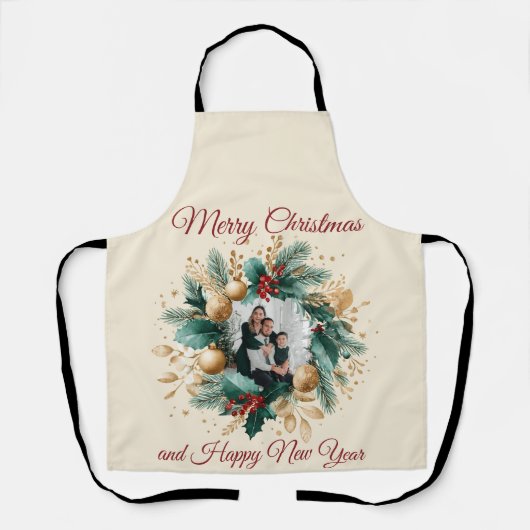 Personalized Christmas Wreath Photo Card Schort (Voorkant)