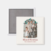 Personalized Christmas Wreath Photo & Name Magnet (Voorkant / Achterkant)