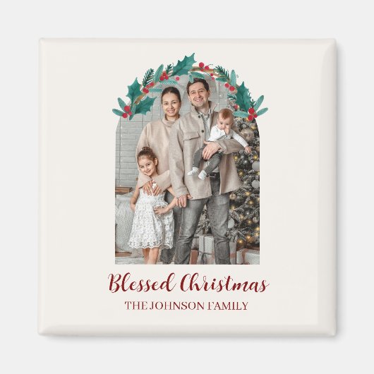 Personalized Christmas Wreath Photo & Name Magnet (Voorkant)