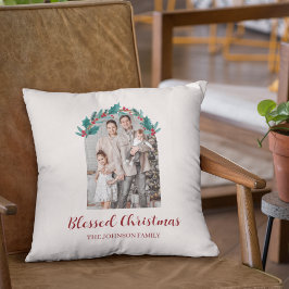 Personalized Christmas Wreath Photo & Name Pillow Kussen