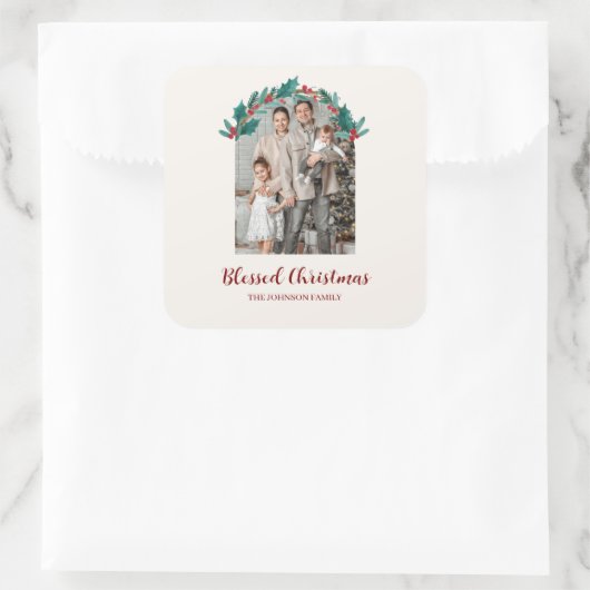 Personalized Christmas Wreath Photo & Name Sticker (Tas)