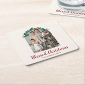 Personalized Christmas Wreath Photo Paper Coaster Kartonnen Onderzetters (Schuin)