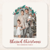 Personalized Christmas Wreath Photo Paper Coaster Kartonnen Onderzetters (Voorkant)