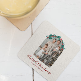 Personalized Christmas Wreath Photo Paper Coaster Kartonnen Onderzetters