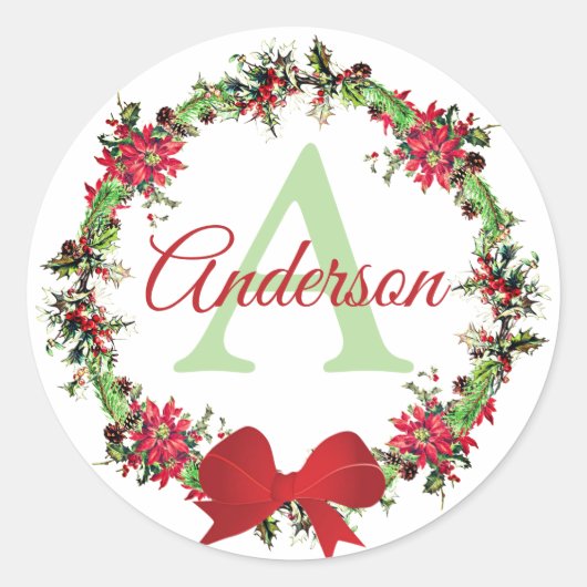 Personalized Christmas wreath Ronde Sticker (Voorkant)