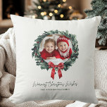 Personalized Christmas Wreath with Photo & Name  Kussen<br><div class="desc">Celebrate the holiday season with this Personalized Christmas Wreath Pillow, featuring your photo and name beautifully framed by a festive wreath design. This cozy and custom holiday pillow is perfect for adding a personal touch to your Christmas decor or gifting to loved ones as a cherished keepsake. Ideal for family...</div>