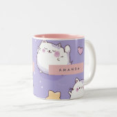 Personalized Chubby Cat & Pastel Star Pattern Tweekleurige Koffiemok (Voorkant rechts)