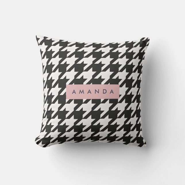 Personalized Classic Black and White Houndstooth  Kussen (Voorkant)