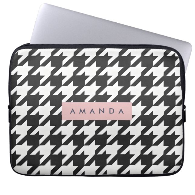 Personalized Classic Black and White Houndstooth  Laptop Sleeve (Voorkant)