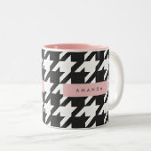 Personalized Classic Black and White Houndstooth Tweekleurige Koffiemok (Voorkant rechts)