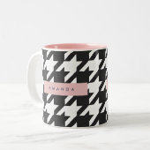 Personalized Classic Black and White Houndstooth Tweekleurige Koffiemok (Voorkant links)