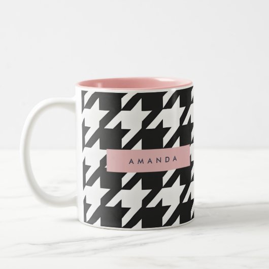 Personalized Classic Black and White Houndstooth Tweekleurige Koffiemok (Links)