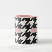 Personalized Classic Black and White Houndstooth Tweekleurige Koffiemok (Center)