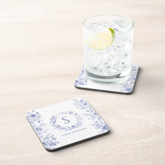 Personalized Classic Blue Flowers Floral Pattern Bier Onderzetter (Rechterzijde)