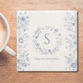 Personalized Classic Blue Flowers Floral Pattern Stenen Onderzetter