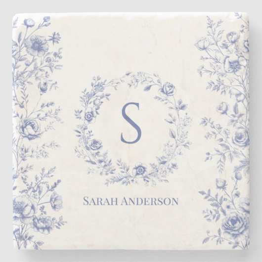 Personalized Classic Blue Flowers Floral Pattern Stenen Onderzetter (Voorkant)