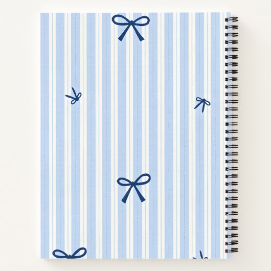 Personalized Classic Blue Pastel Striped Bow Notitieboek (Achterkant)