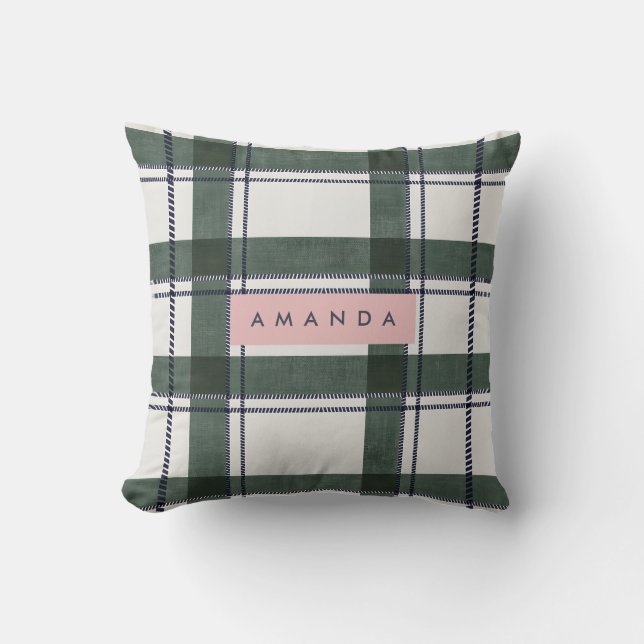 Personalized Classic Forest Green and Navy Plaid  Kussen (Voorkant)