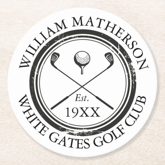 Personalized Classic Golf Club Name Ronde Kartonnen Onderzetter (Voorkant)