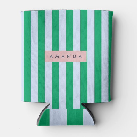 Personalized Classic Green and White Striped Blikjeskoeler (Voorkant)