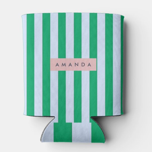 Personalized Classic Green and White Striped Blikjeskoeler (Achterkant)
