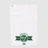 Personalized Classic Green Golf Monogram Crest Golfhanddoek (Voorkant)