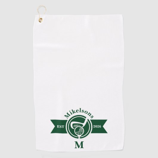 Personalized Classic Green Golf Monogram Crest Golfhanddoek (Voorkant)