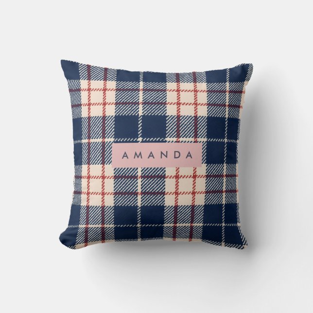 Personalized Classic Navy and Red Plaid Kussen (Voorkant)