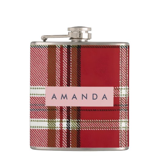 Personalized Classic Red and Olive Plaid  Heupfles (Voorkant)