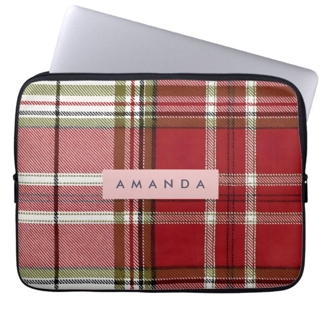 Personalized Classic Red and Olive Plaid  Laptop Sleeve (Voorkant)
