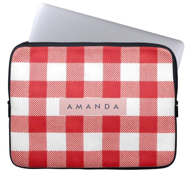 Personalized Classic Red Gingham Plaid Laptop Sleeve (Voorkant)