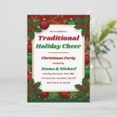 Personalized Classic Red & Green Christmas Party Kaart (Staand voorkant)