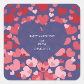Personalized Classroom Valentine with Hearts Vierkante Sticker (Voorkant)