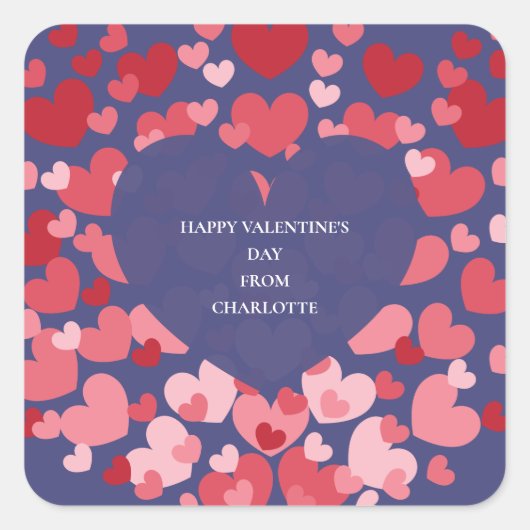 Personalized Classroom Valentine with Hearts  Vierkante Sticker (Voorkant)