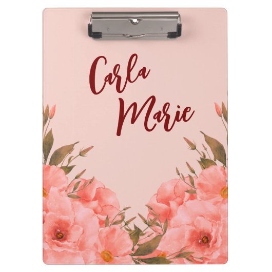 Personalized Clipboard | Pink Floral Design Klembord (Voorkant)
