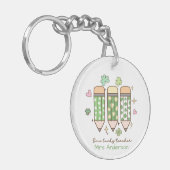 Personalized Clover One Lucky Teacher Pencil  Sleutelhanger (Voorkant Links)