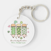 Personalized Clover One Lucky Teacher Pencil  Sleutelhanger (Achterkant)